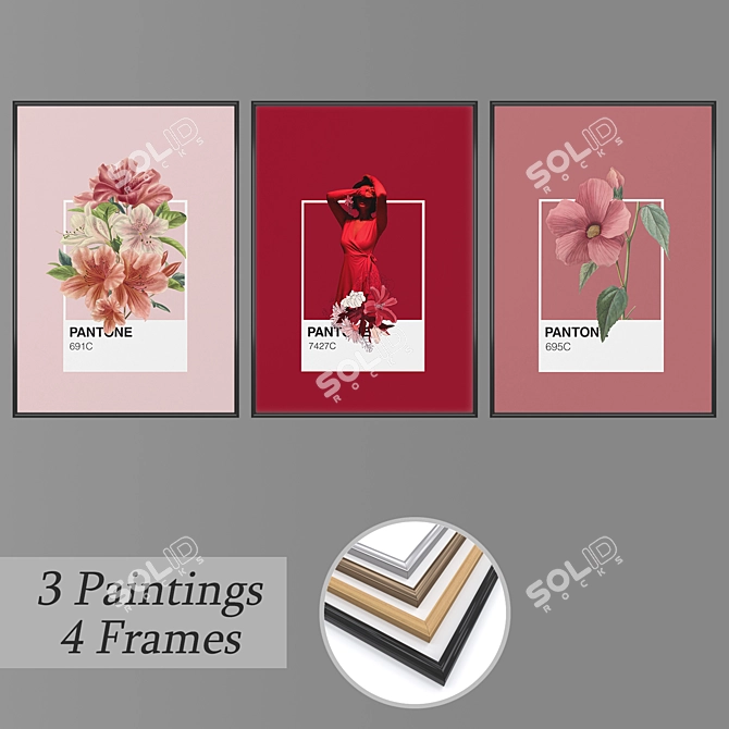 Artistic Wall Paintings Set 3D model image 1