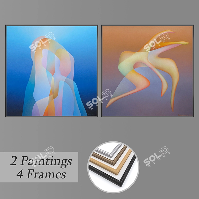 Artful Frames Set: 2 Paintings & 4 Frame Options 3D model image 1