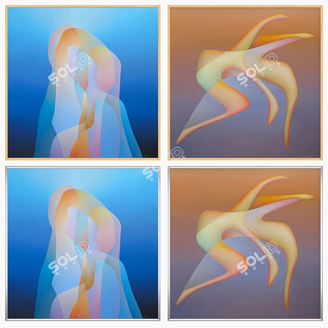 Artful Frames Set: 2 Paintings & 4 Frame Options 3D model image 3