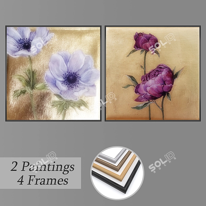 Modern Art 2-Piece Framed Wall Paintings 3D model image 1