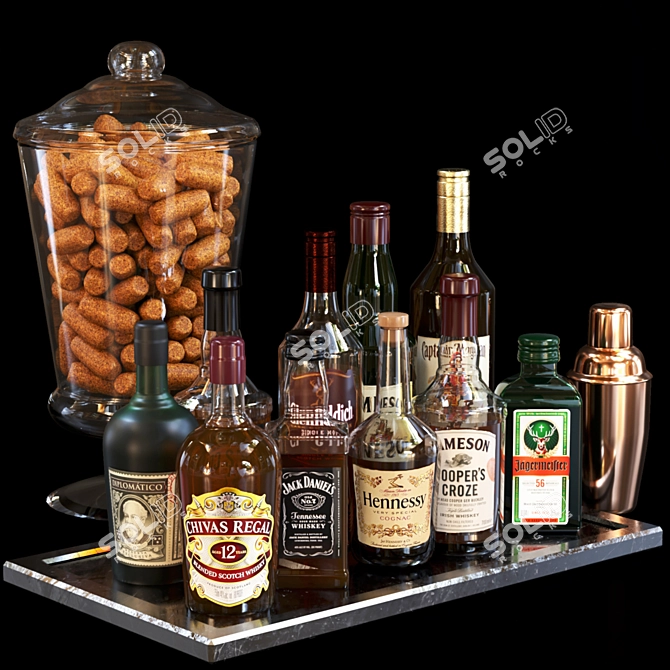 Ultimate Spirits Collection: Whiskey, Rum, Vodka, Shaker, Tray 3D model image 1