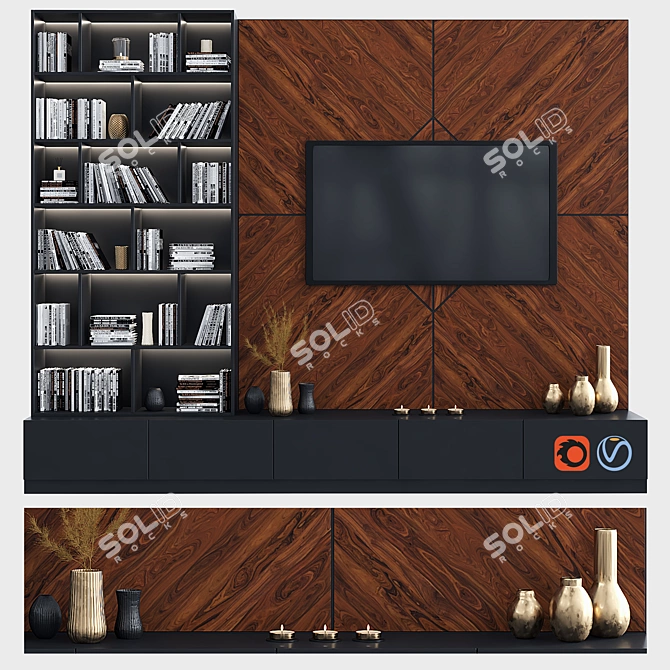 Modern TV Wall Unit with Varying Rendering Formats 3D model image 1