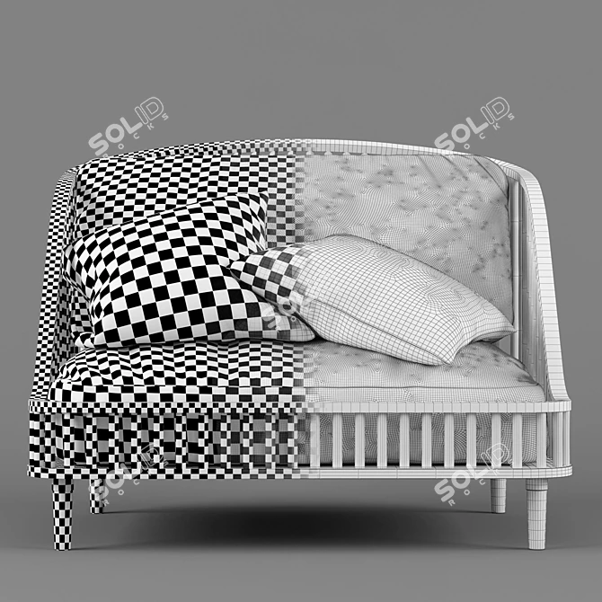 Modern Wood and Fabric Love Seat 3D model image 3