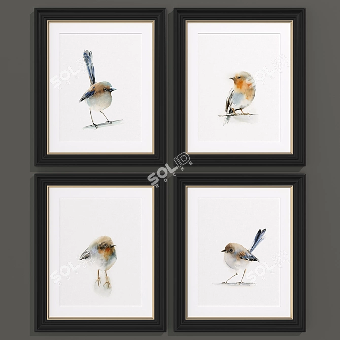 Modern Bird Paintings Set 3D model image 1