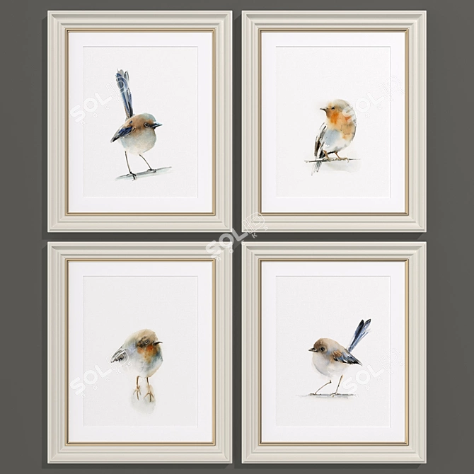 Modern Bird Paintings Set 3D model image 2