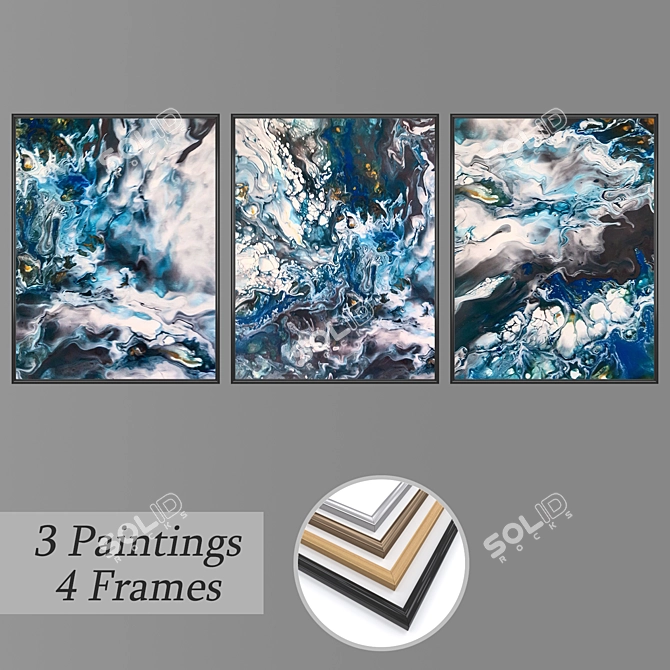 Elegant Wall Paintings Set 3D model image 1