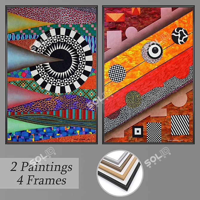 Modern Wall Paintings Set 3D model image 1