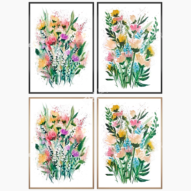 Artful Wall Décor Set with Multiple Frame Options 3D model image 2