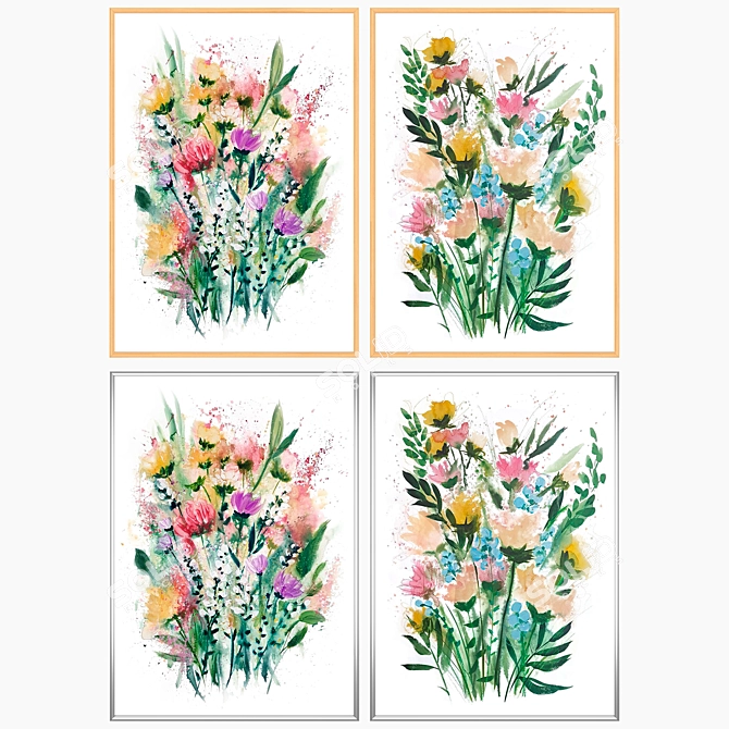 Artful Wall Décor Set with Multiple Frame Options 3D model image 3