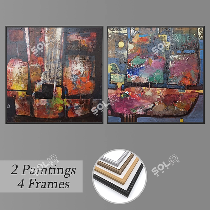 Artful Ensemble: Set of 2 Wall Paintings 3D model image 1