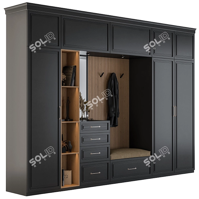 Elegant Black and Wood Hallway Set 3D model image 4