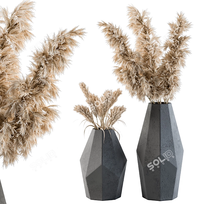 Elegant Pampas in Polygonal Vase 3D model image 1