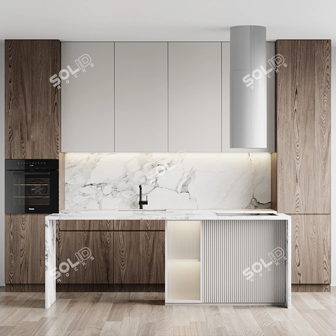 Sleek Kitchen Upgrade: Faber Vent Hood, Miele Oven, Blanco Faucet 3D model image 1