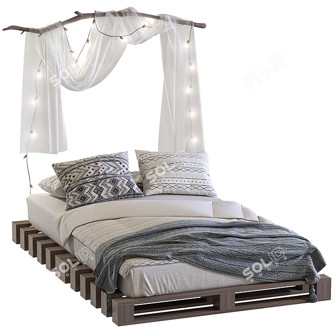 Modern Pallet Bed with Industrial Charm 3D model image 5