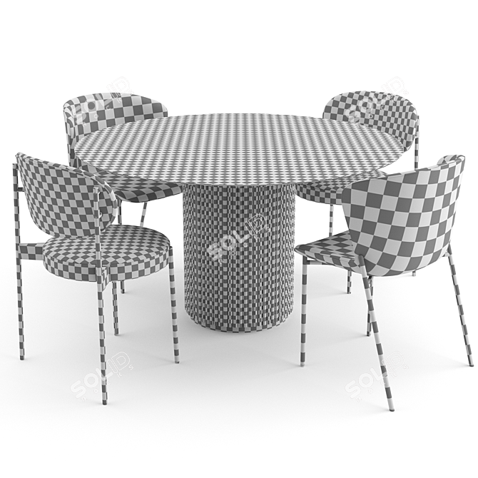 Danish Dinning Set: 4 Chairs + 1 Table 3D model image 2