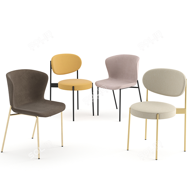 Danish Dinning Set: 4 Chairs + 1 Table 3D model image 5