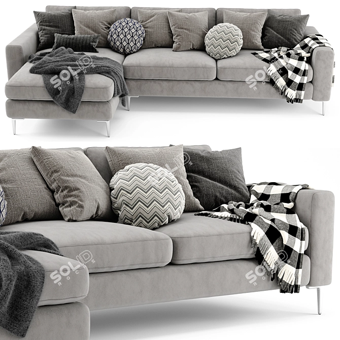 Sleek Nova Left Sectional Sofa 3D model image 3