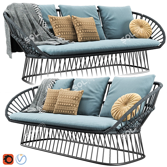 Elegant Cala 3 Seater Sofa 3D model image 1