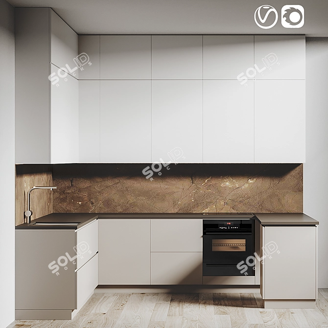 Modern Kitchen Design 3D Model 3D model image 1