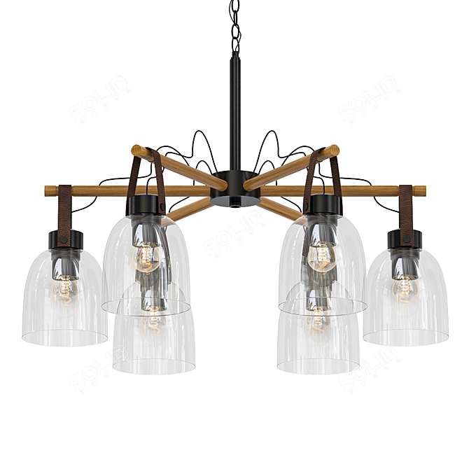 Amber Glass Chandelier with Wooden Horns 3D model image 1