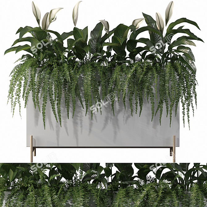 Office Greenery Set: Fern & Peace Lily 3D model image 1