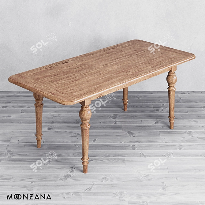 Residential Oak Wood Dining Table 3D model image 2