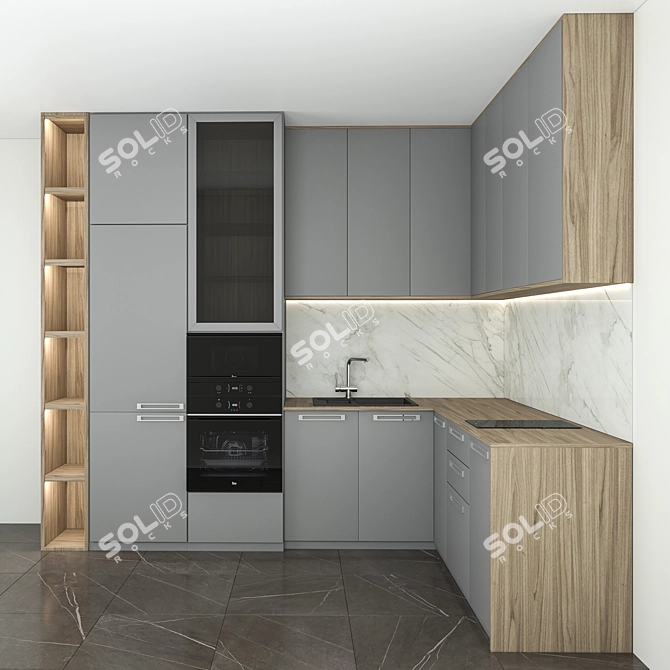 Title: Modern Corner Kitchen 3D model image 2