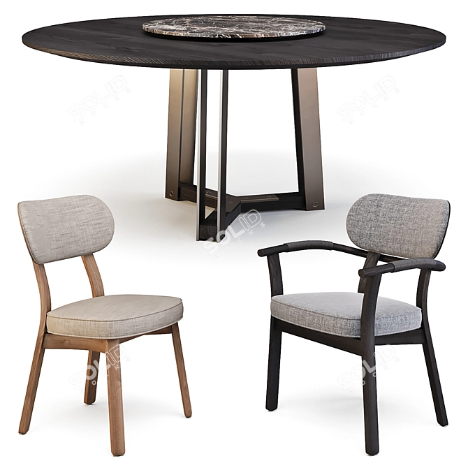 Elegant Porada Dining Set: Shibumi Tondo Table with Evelin Chairs 3D model image 1