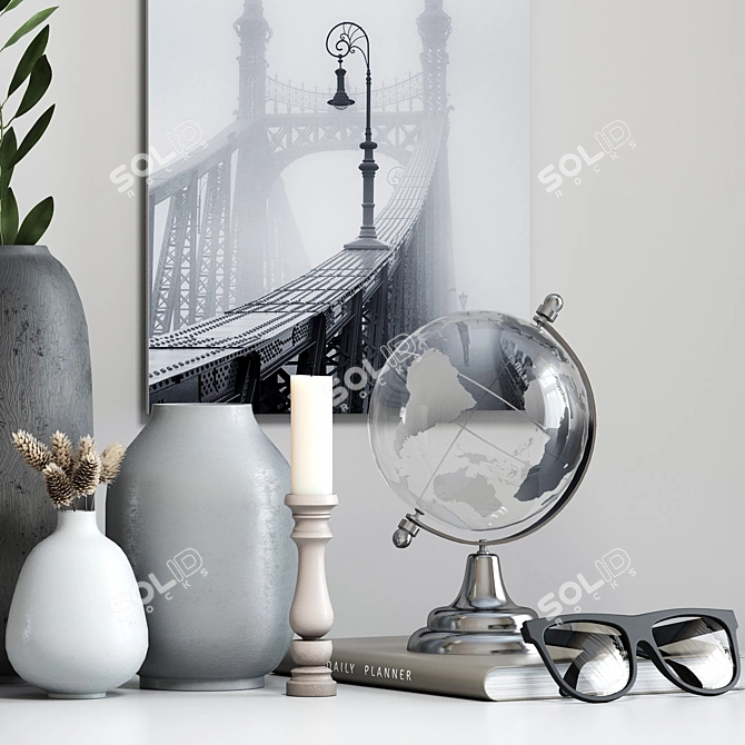 Decorative Set: Vases, Olive, Globe & Statuette 3D model image 3