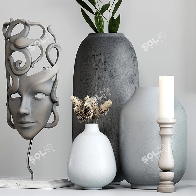 Decorative Set: Vases, Olive, Globe & Statuette 3D model image 4