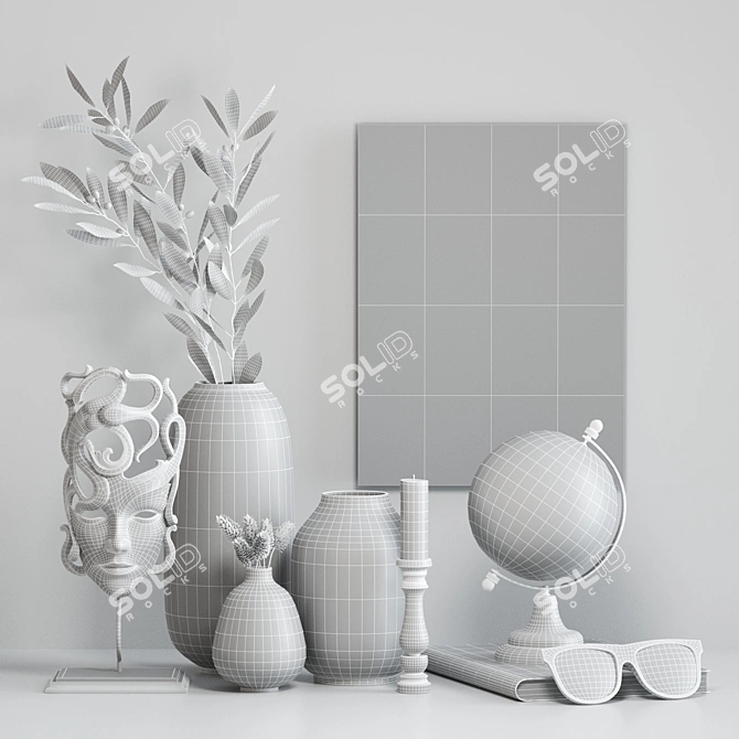 Decorative Set: Vases, Olive, Globe & Statuette 3D model image 5