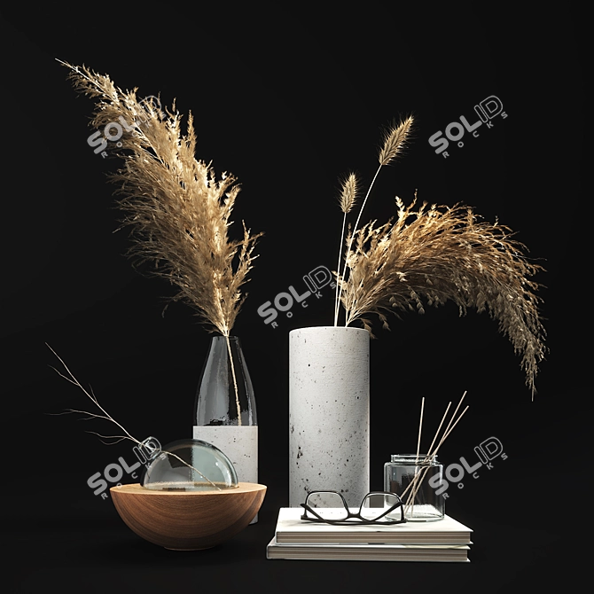 Elegant Dry Plant Decor Set 3D model image 1