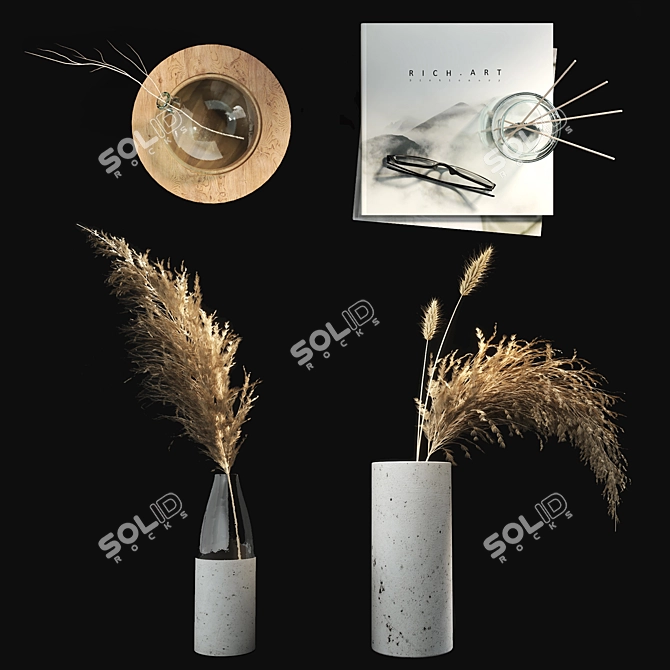 Elegant Dry Plant Decor Set 3D model image 2