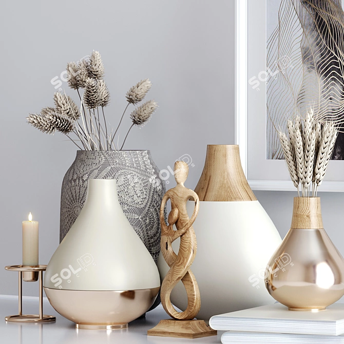 Elegant Decor Set: Vases, Dried Flowers & Figurine 3D model image 3