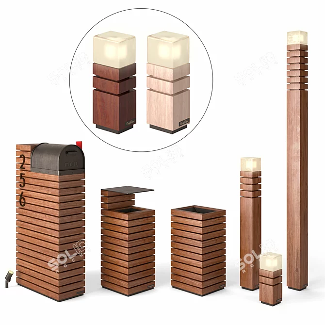 Wooden Letterbox Litter Bin Set 3D model image 1