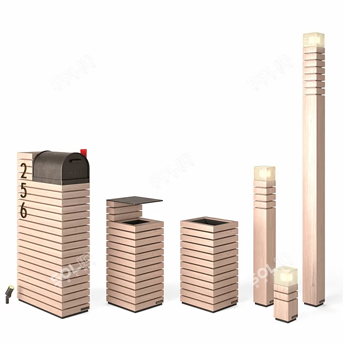 Wooden Letterbox Litter Bin Set 3D model image 3