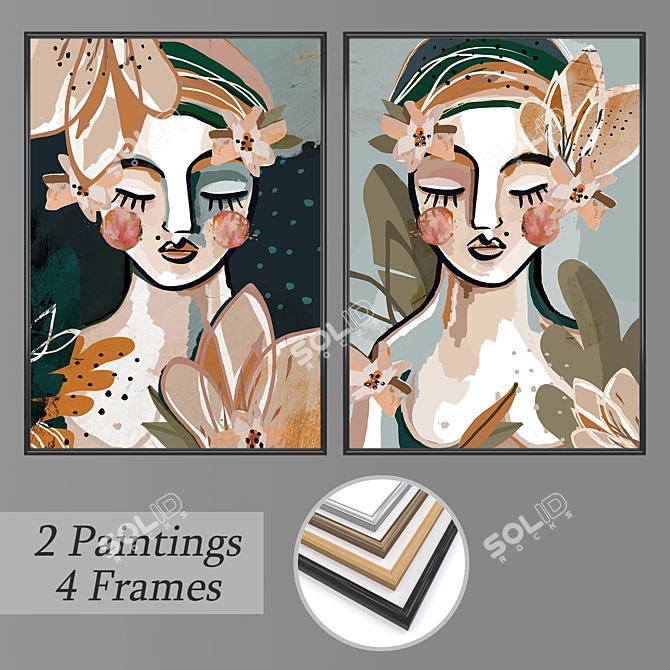 Artful Set of Framed Wall Paintings 3D model image 1