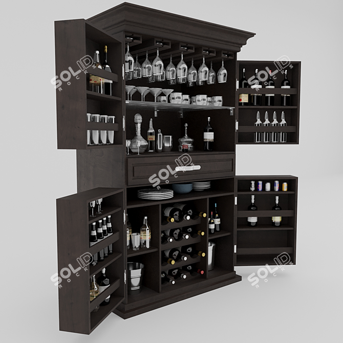 Elegant Wine Cabinet: Wood, Glass, Metal 3D model image 1