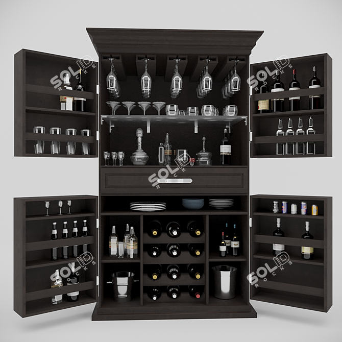 Elegant Wine Cabinet: Wood, Glass, Metal 3D model image 2