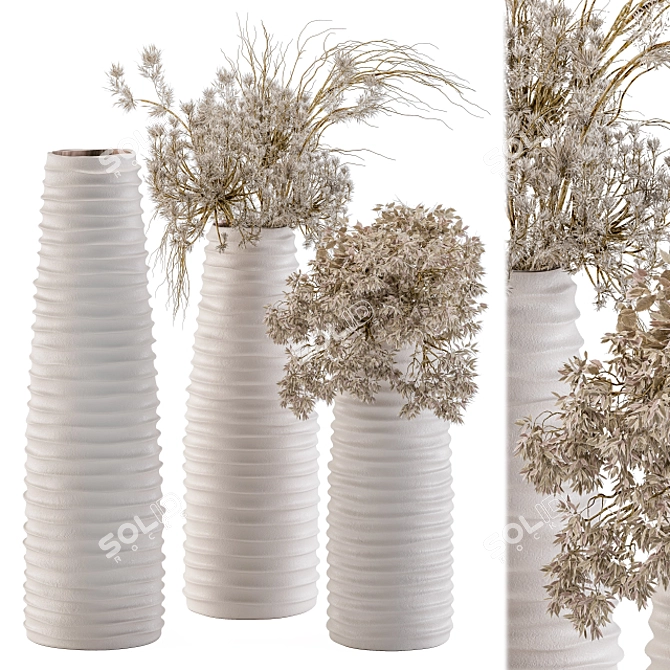 Rustic Vase Set with Dry Plants 3D model image 1