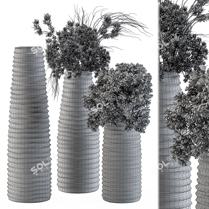 Rustic Vase Set with Dry Plants 3D model image 3