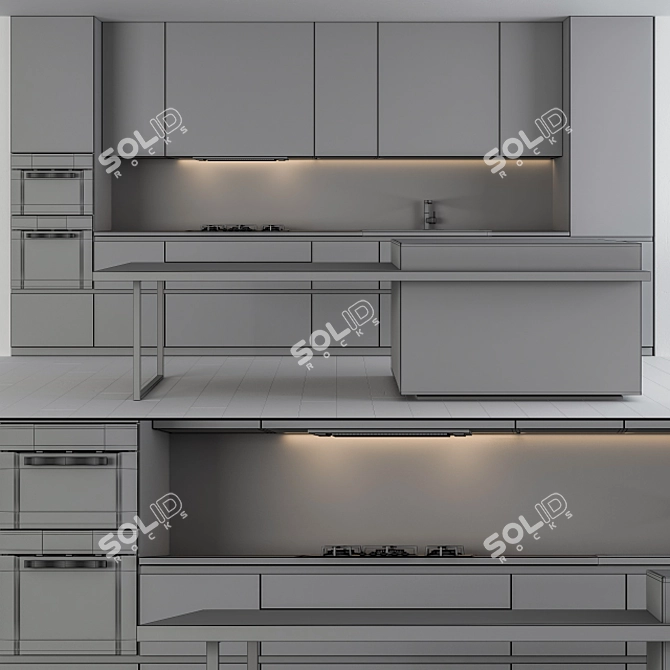 Sleek White & Wood Kitchen 3D model image 5