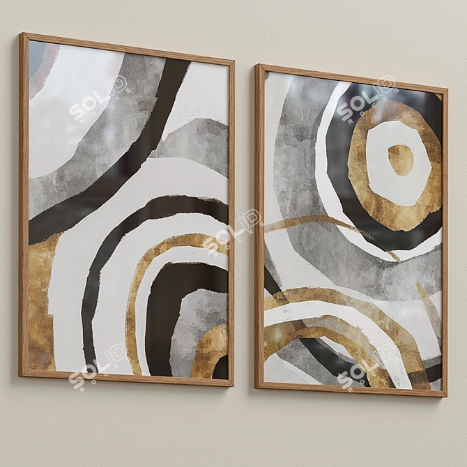 Black & Gold Abstract Circle Framed Prints 3D model image 2