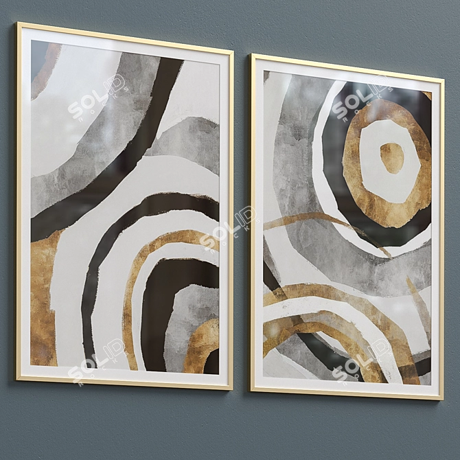 Black & Gold Abstract Circle Framed Prints 3D model image 3