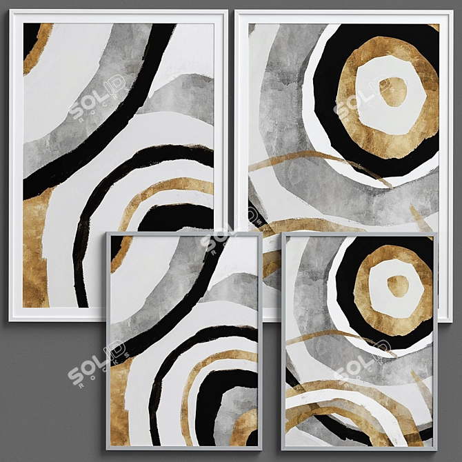 Black & Gold Abstract Circle Framed Prints 3D model image 4