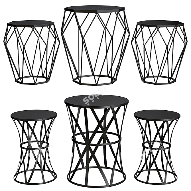 Sleek Black Metal Tables - Avantis 3D model image 1