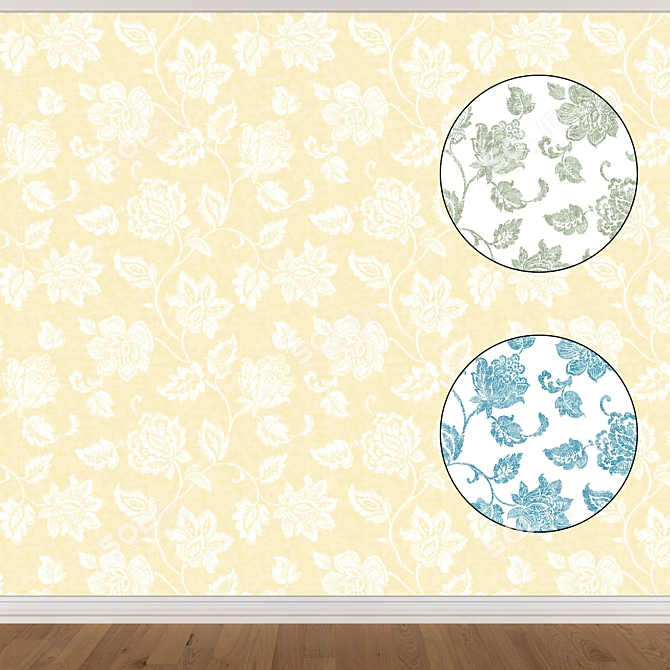 Seamless Wallpaper Set: 3 Color Options 3D model image 1