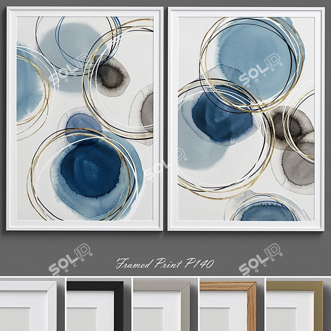 Abstract Blue and Gold Circles Framed Print 3D model image 1