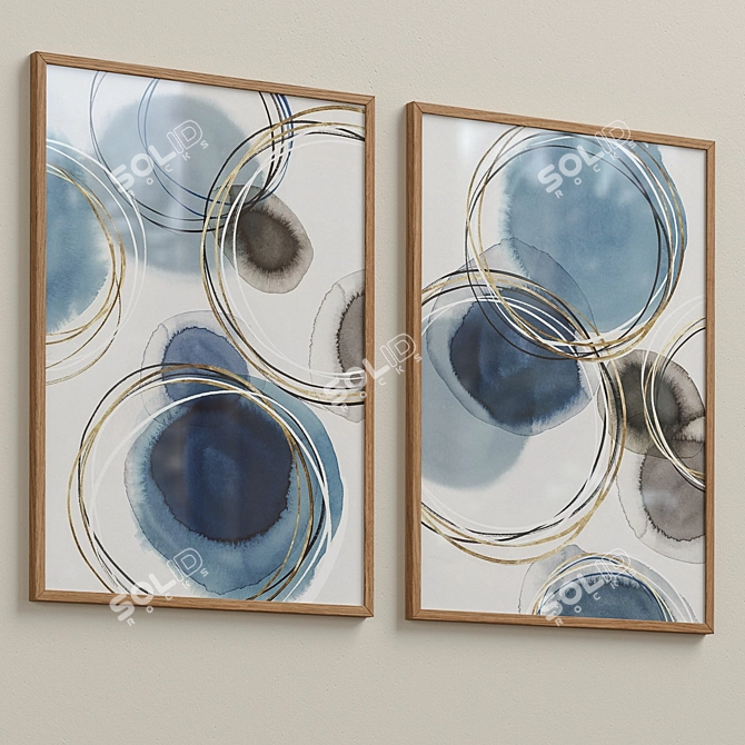 Abstract Blue and Gold Circles Framed Print 3D model image 2