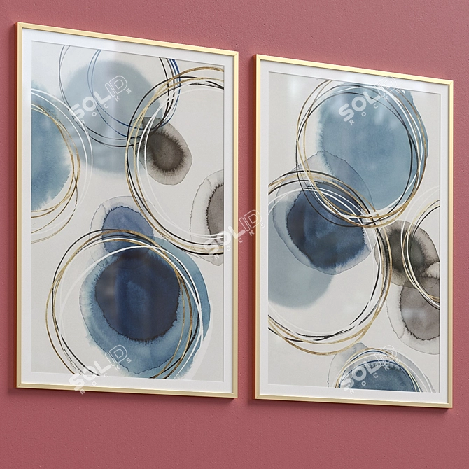 Abstract Blue and Gold Circles Framed Print 3D model image 3